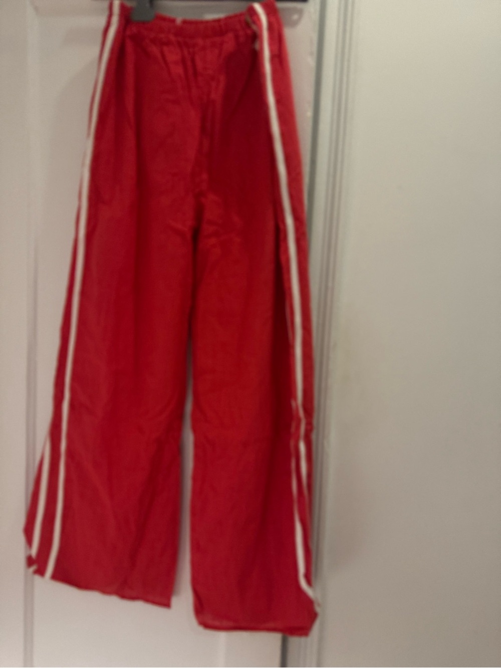 Wide-Leg Red Track Pants with White Side Stripes